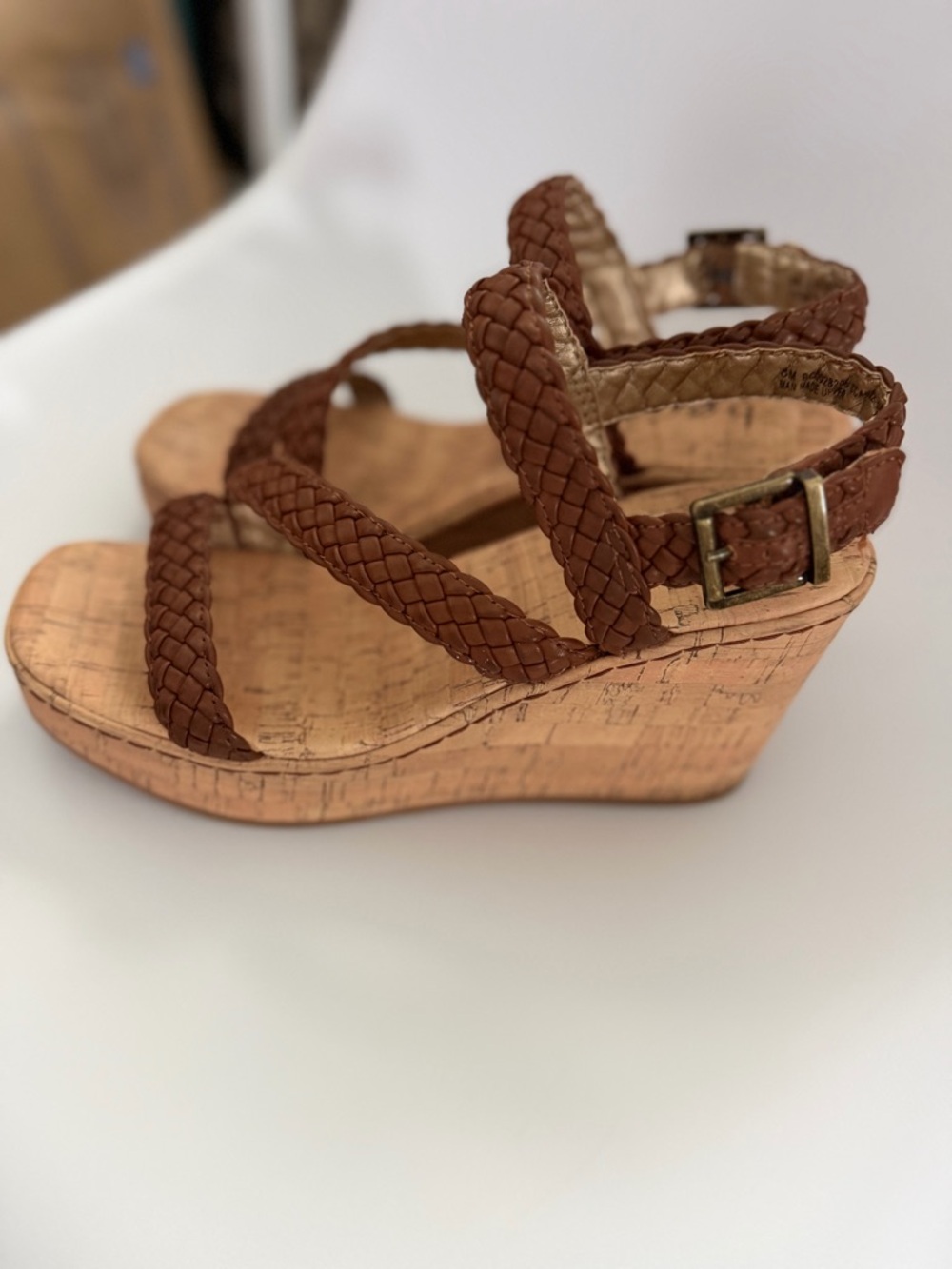 boc Braided Brown Cork Wedge Sandals - Picture 3 of 6